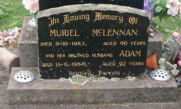 Photo of headstones/Adam McLennan d 1984 Gisborne